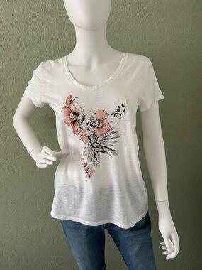LOFT White Short-Sleeve Tee with Coral Floral Print